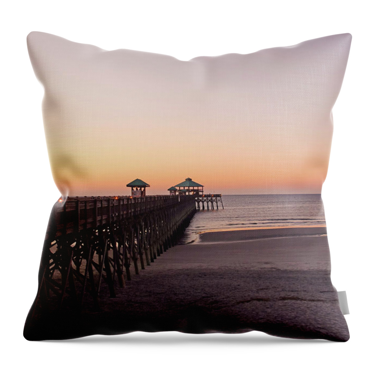 Water's Edge Throw Pillow featuring the photograph Folly Beach Pier Before Sunrise by Daniela Duncan