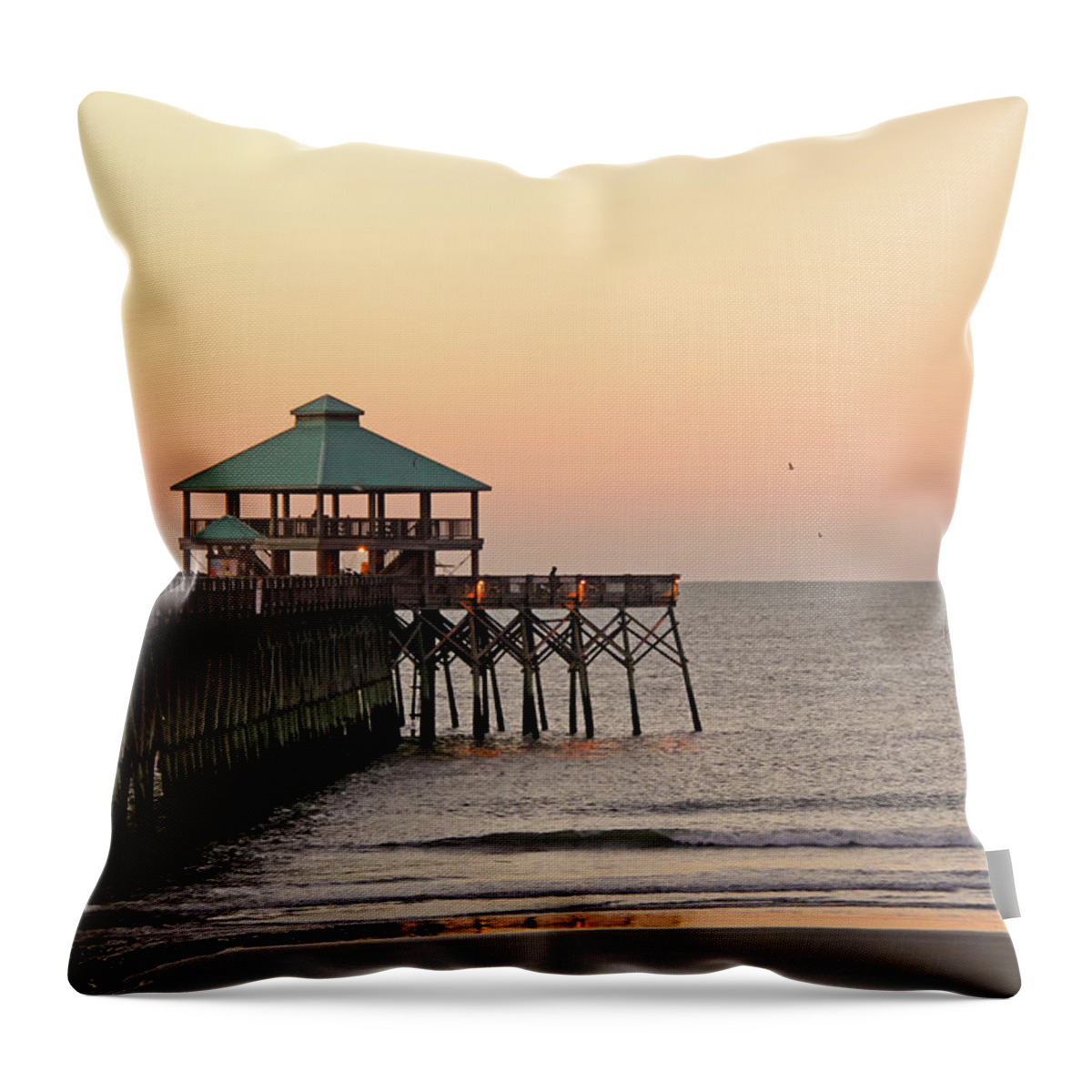 Water's Edge Throw Pillow featuring the photograph Folly Beach Pier by Daniela Duncan