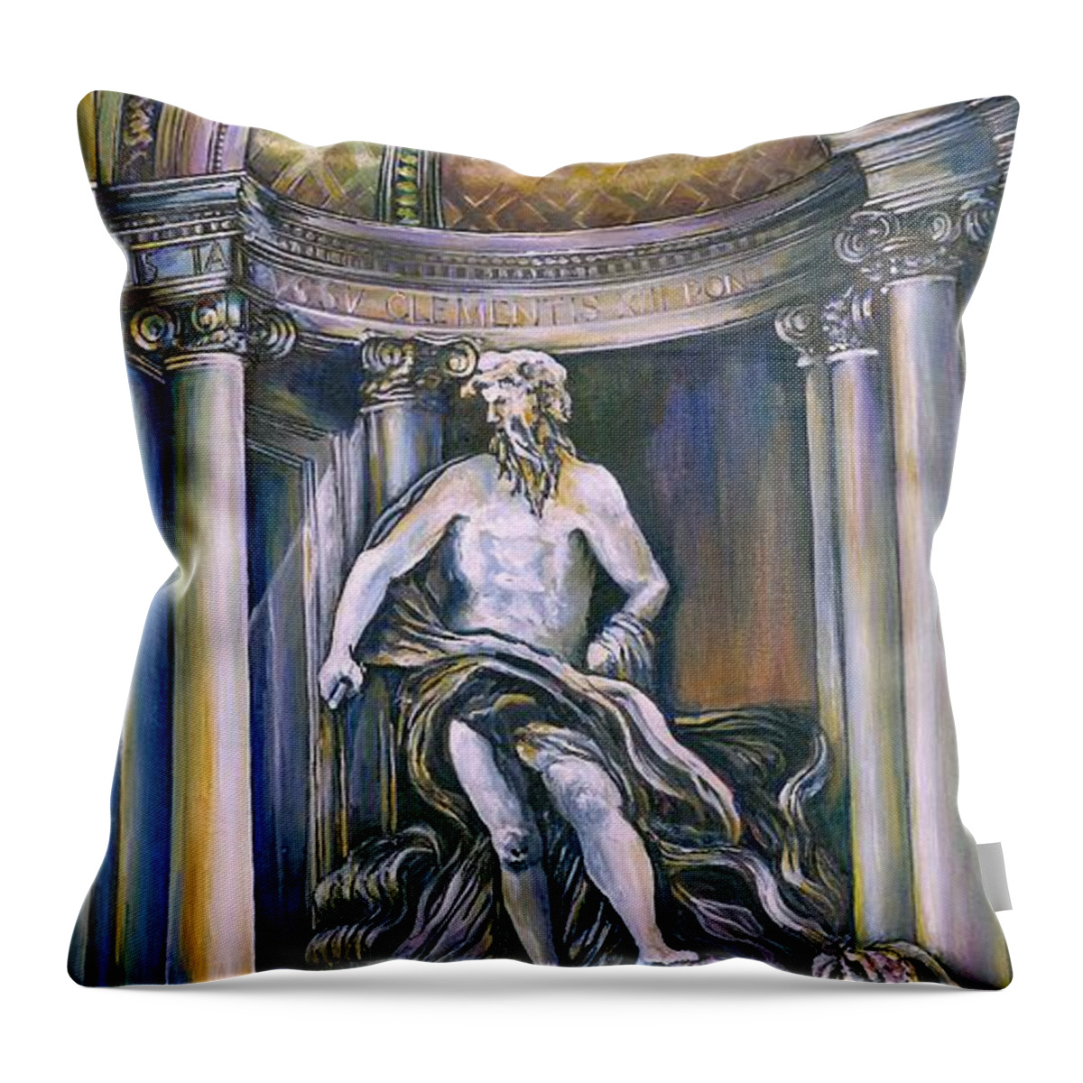 Gaye Elise Beda Throw Pillow featuring the painting Fontana Di Trevi Roma by Gaye Elise Beda