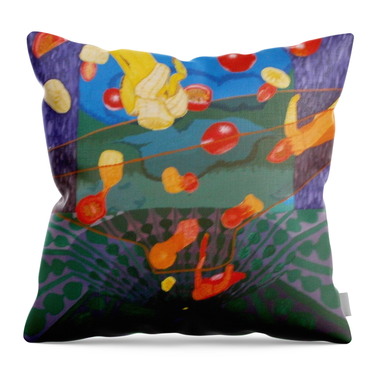 Bananna Throw Pillow featuring the painting FoodSformation by Thomasina Durkay