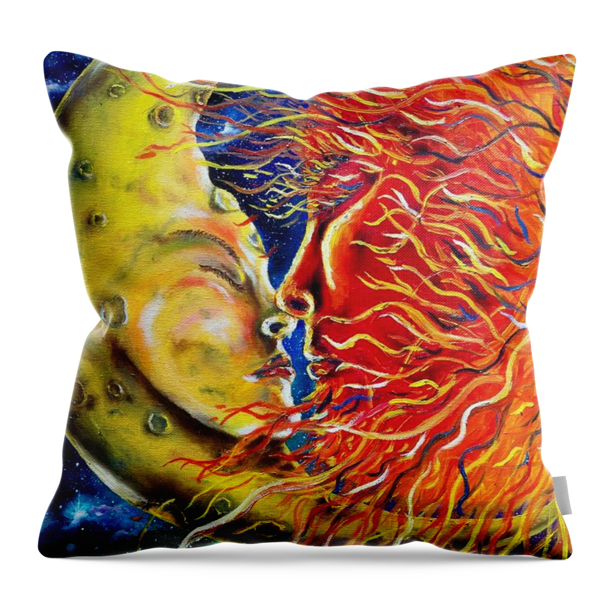 Outer Space Throw Pillow featuring the painting Forbidden Kiss by Terry Campbell