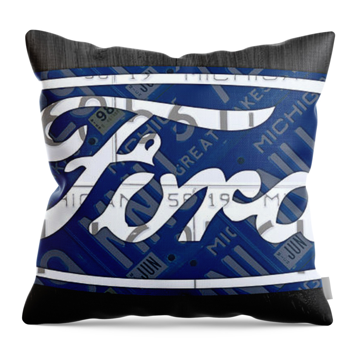 Ford Throw Pillow featuring the mixed media Ford Motor Company Retro Logo License Plate Art by Design Turnpike