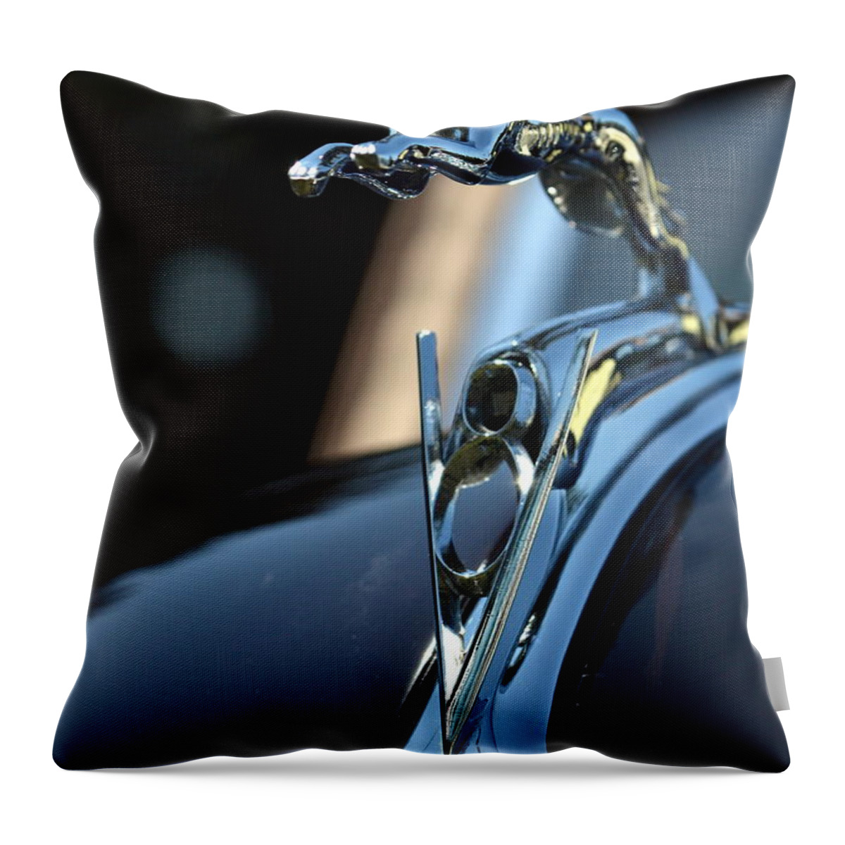 Car Throw Pillow featuring the photograph Ford V-8 Hood Ornament by Dean Ferreira