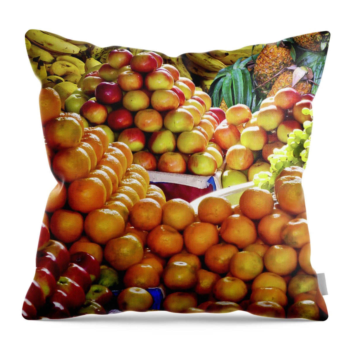 Orange Throw Pillow featuring the photograph Foreign And Local Fruit by By Shibu Bhattacharjee