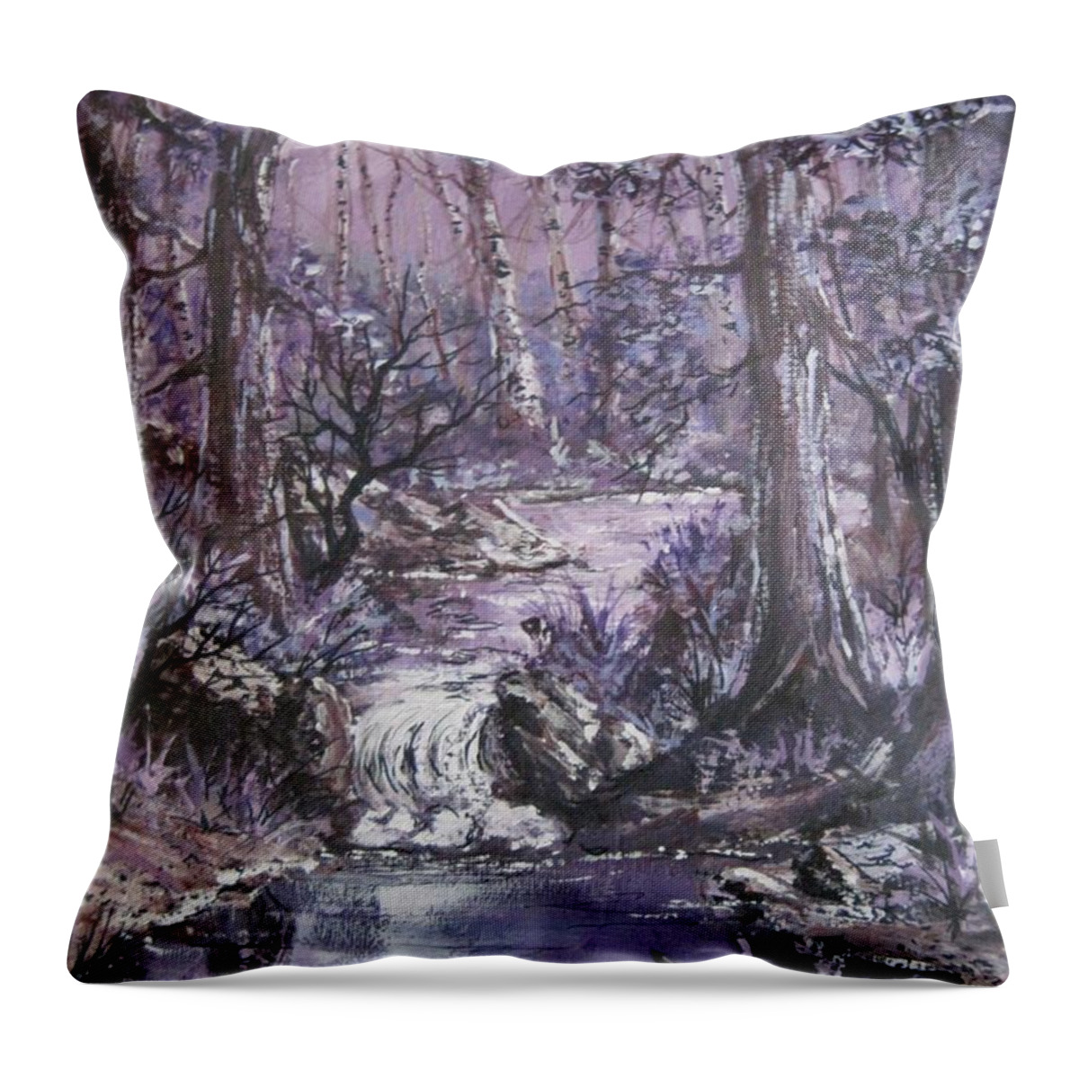 Forest Throw Pillow featuring the painting Forest in lavender by Megan Walsh