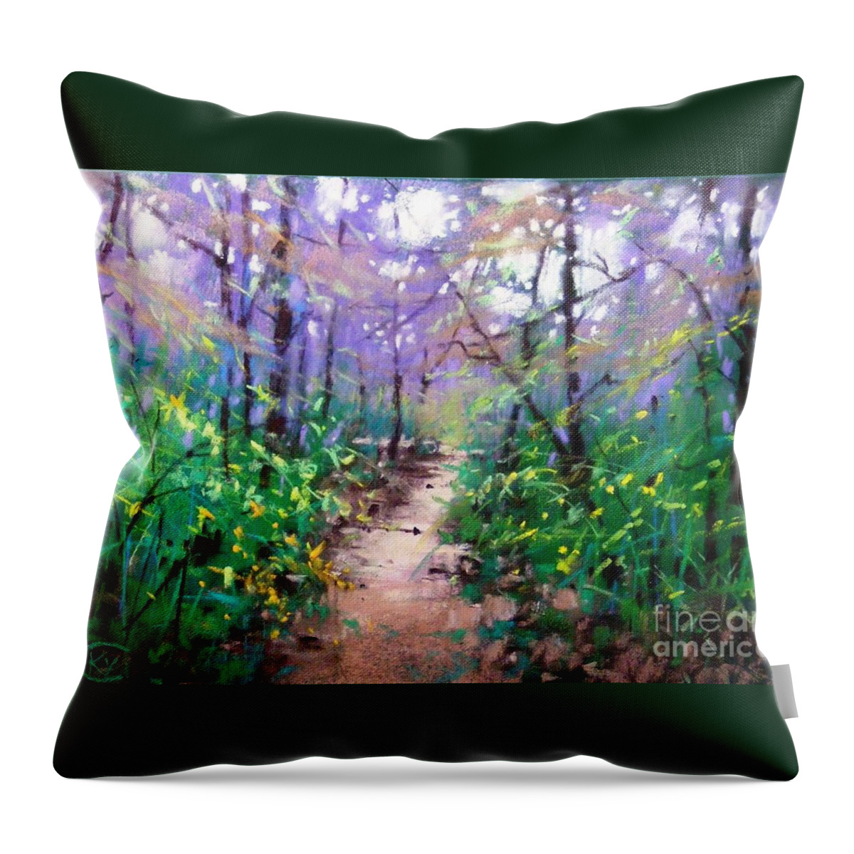 Landscape Throw Pillow featuring the painting Forest of Summer by Celine K Yong