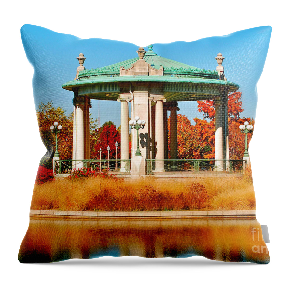 Landscape Throw Pillow featuring the photograph Forest Park Gazebo by Peggy Franz