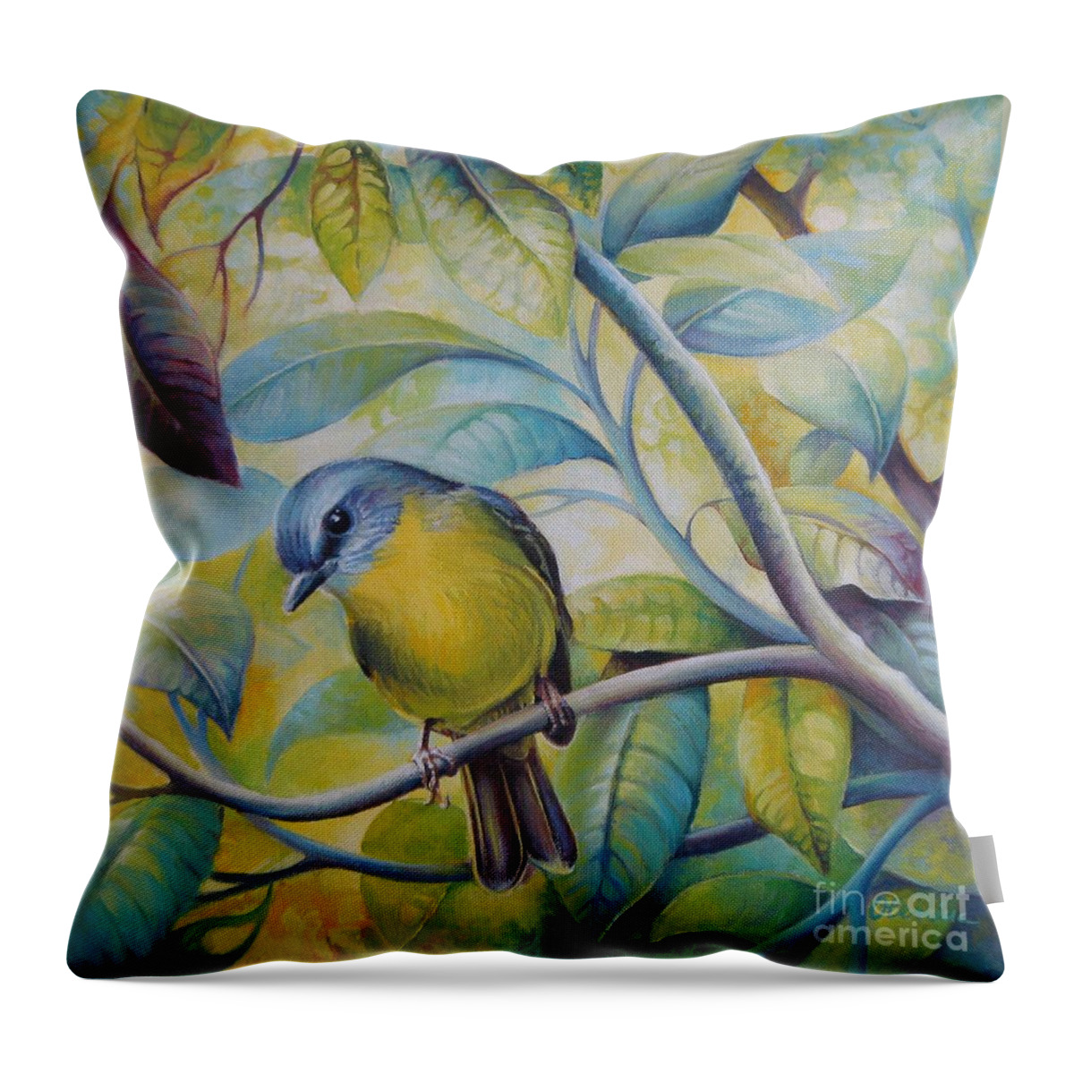 Bird Throw Pillow featuring the painting Forest song by Elena Oleniuc