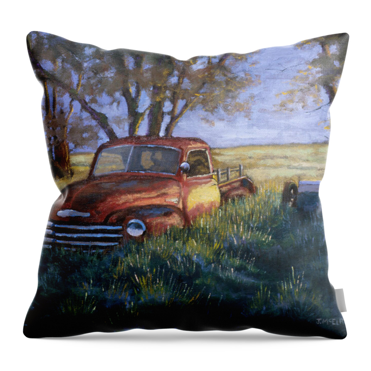Pickup Truck Throw Pillow featuring the painting Farm Memories by Jerry McElroy