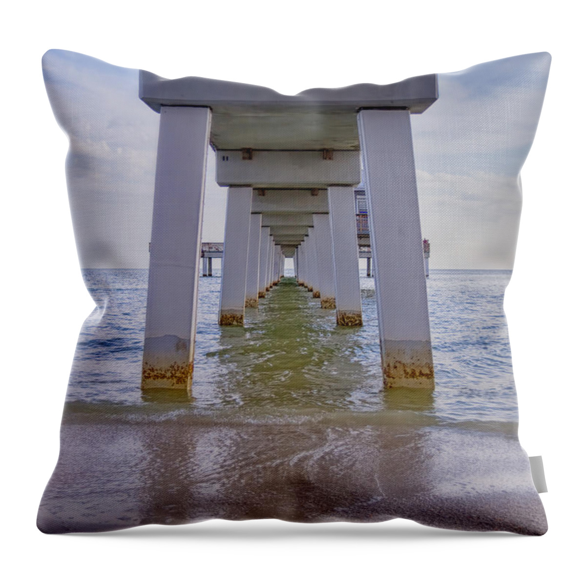 Pier Throw Pillow featuring the photograph Under the Fort Myers Beach Pier by Kim Hojnacki