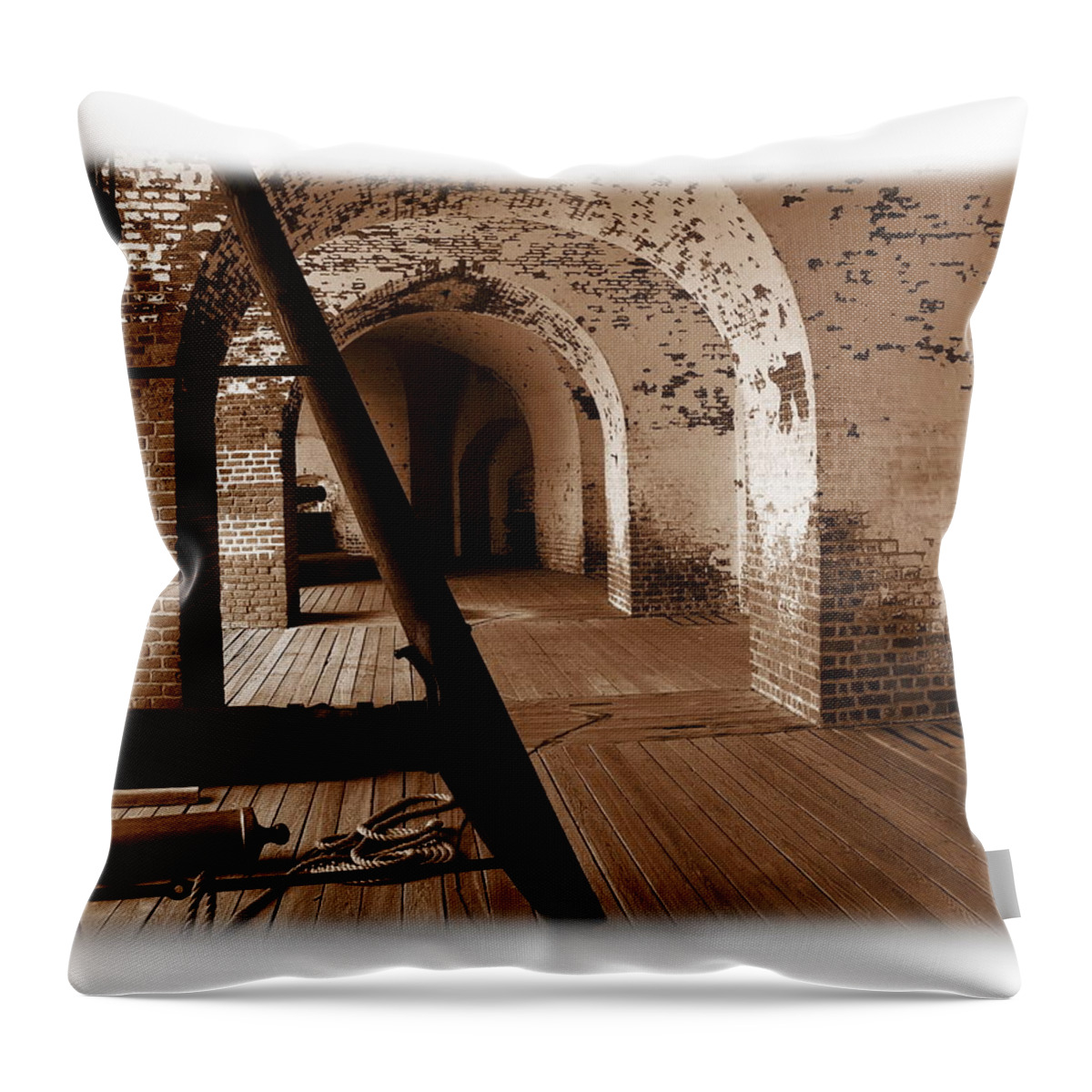 Fort Pulaski Throw Pillow featuring the photograph Fort Pulaski Arches Sepia by Jacqueline M Lewis