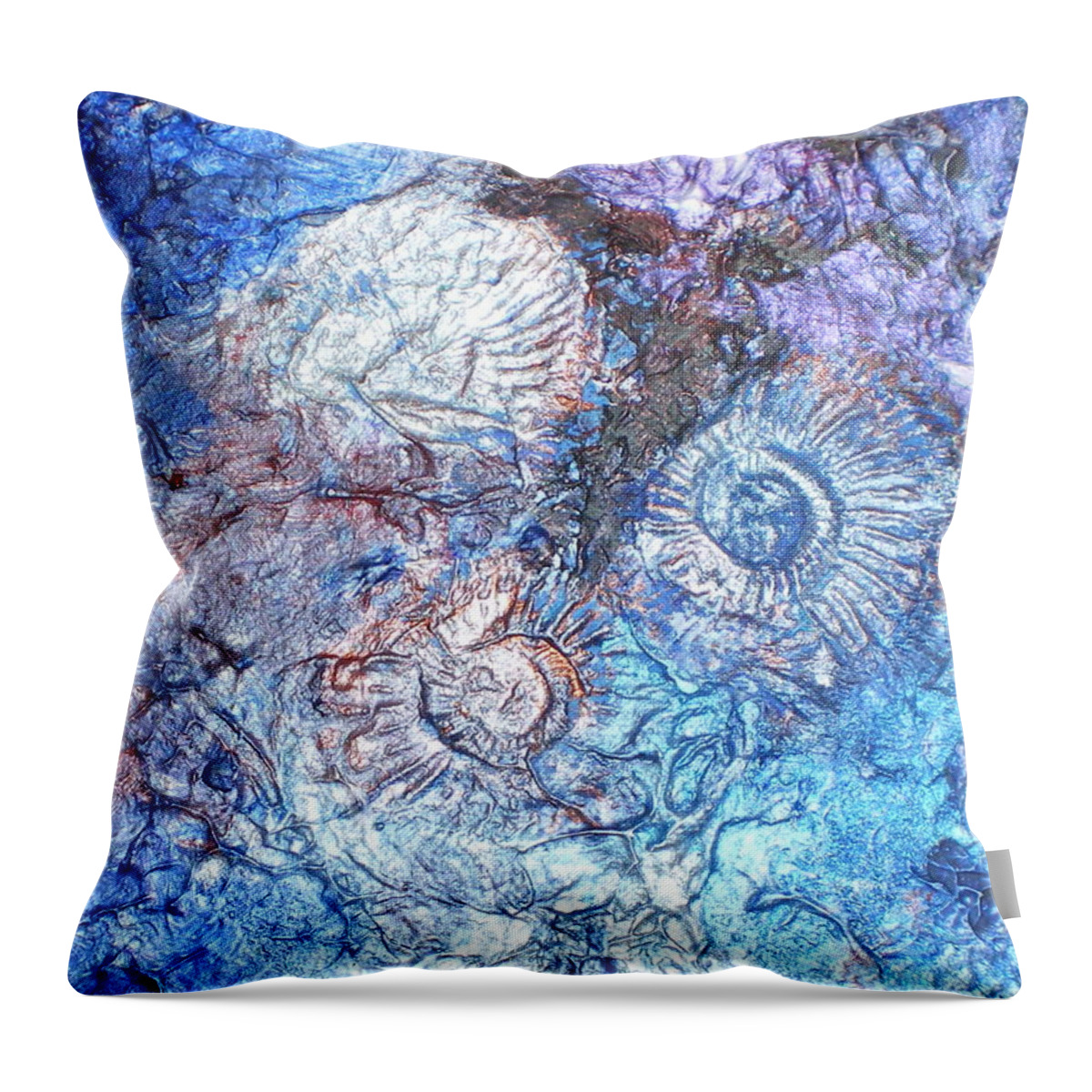 Blue Throw Pillow featuring the painting Fossils 2 by Carol Rowland