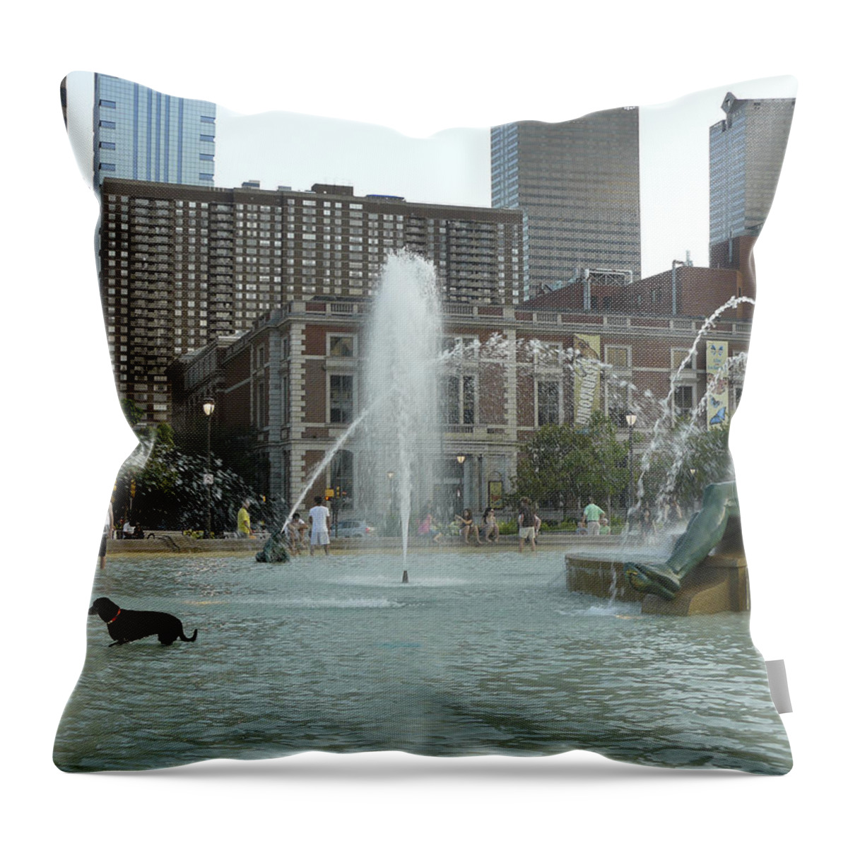 Cityscapes Throw Pillow featuring the photograph Fountain of Three Rivers by Mary Ann Leitch