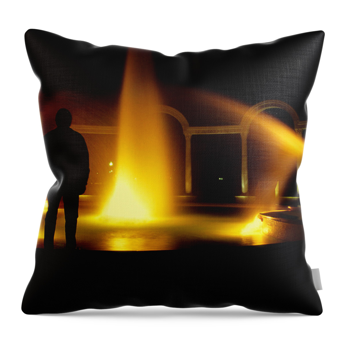 Mysterious Throw Pillow featuring the photograph Fountain Silhouette by Jason Politte