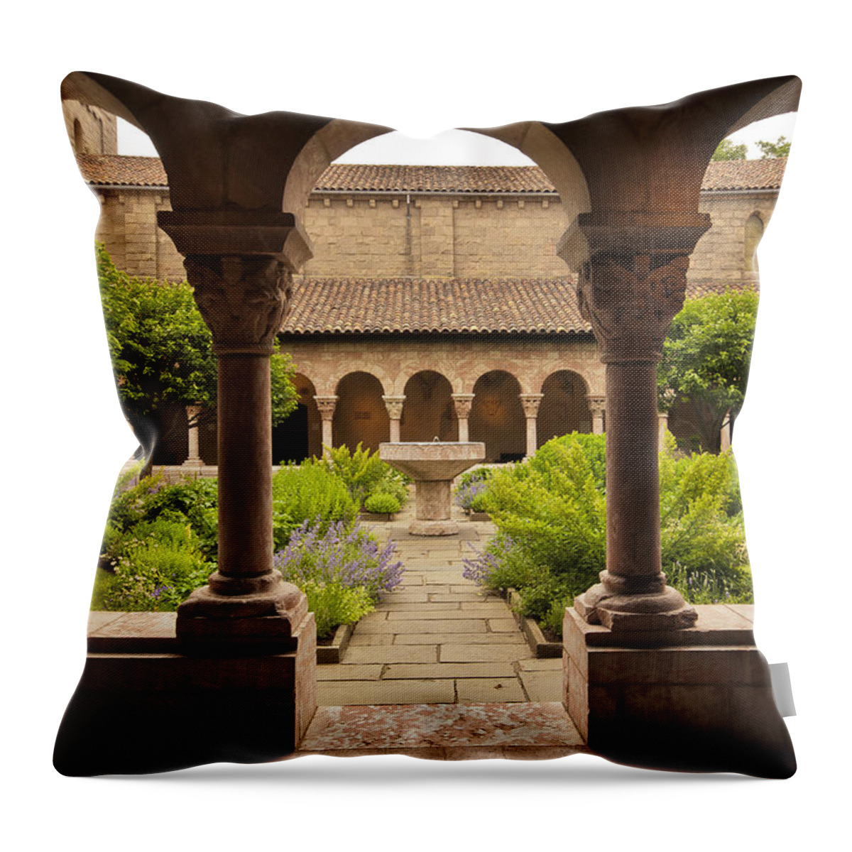 Arches Throw Pillow featuring the photograph Fountain thru the Arches by Roni Chastain