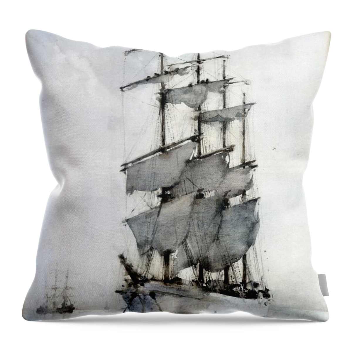 Henry Scott Tuke. Four Masted Barque Throw Pillow featuring the painting Four Masted Barque by Henry Scott Tuke