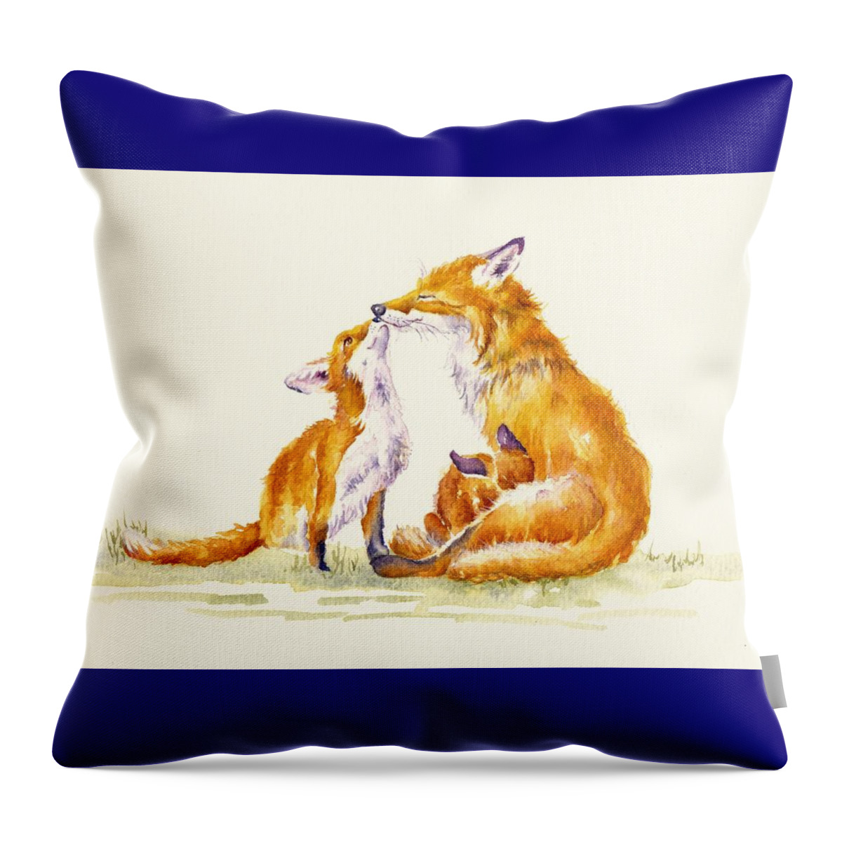 Foxes Throw Pillow featuring the painting Foxy Family by Debra Hall