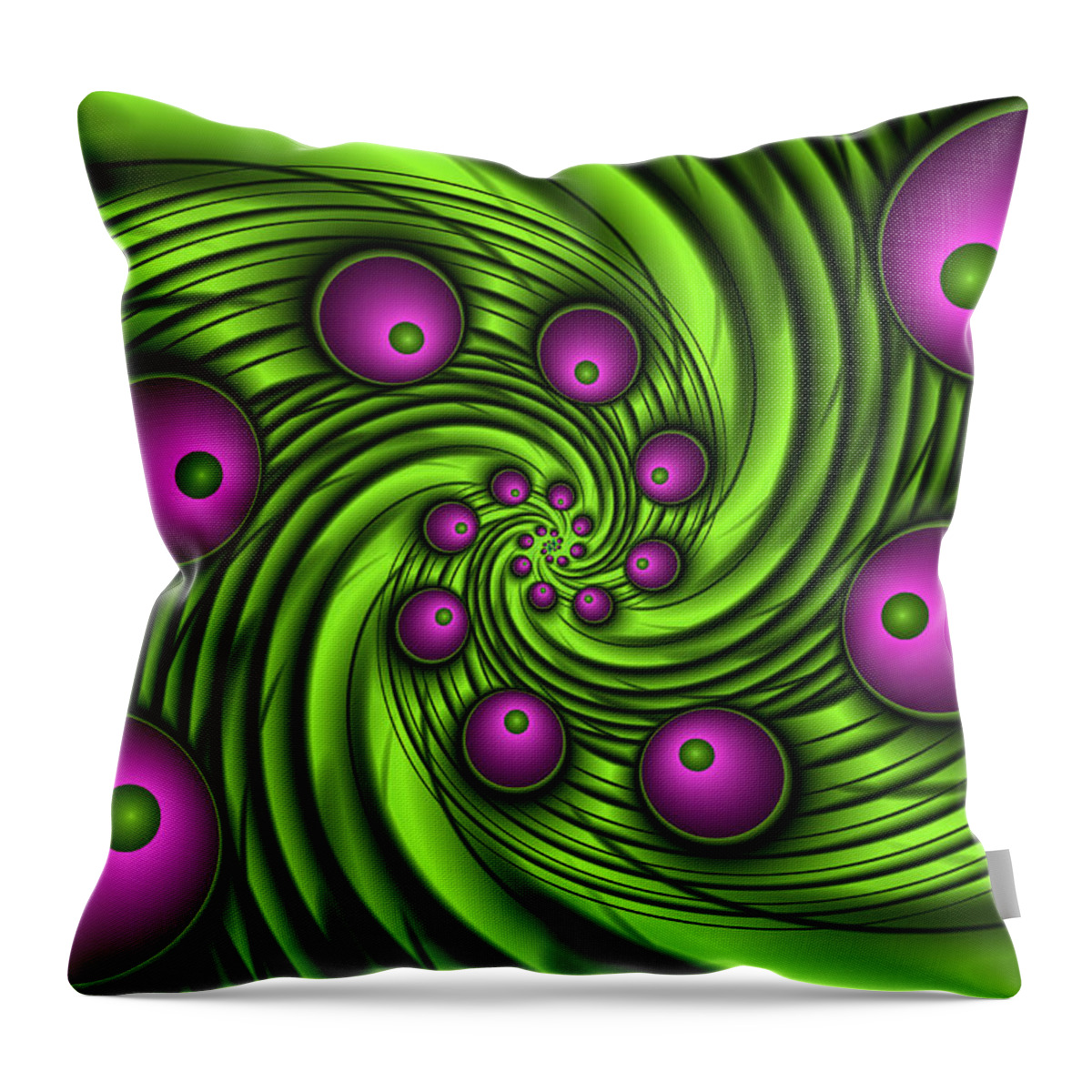 Green Throw Pillow featuring the digital art Fractal Neon Swirl by Gabiw Art