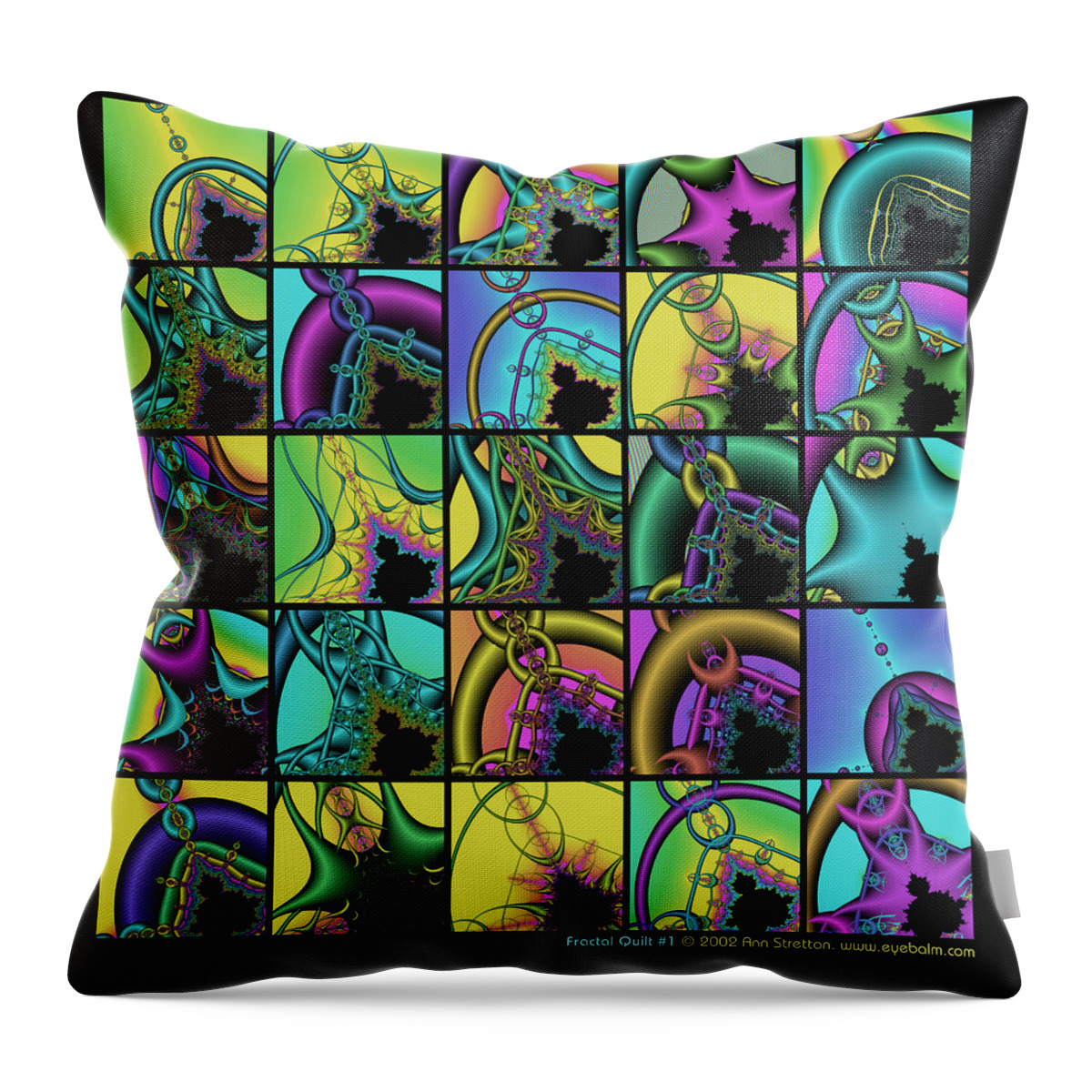 Green Throw Pillow featuring the digital art Fractal Quilt 1 by Ann Stretton