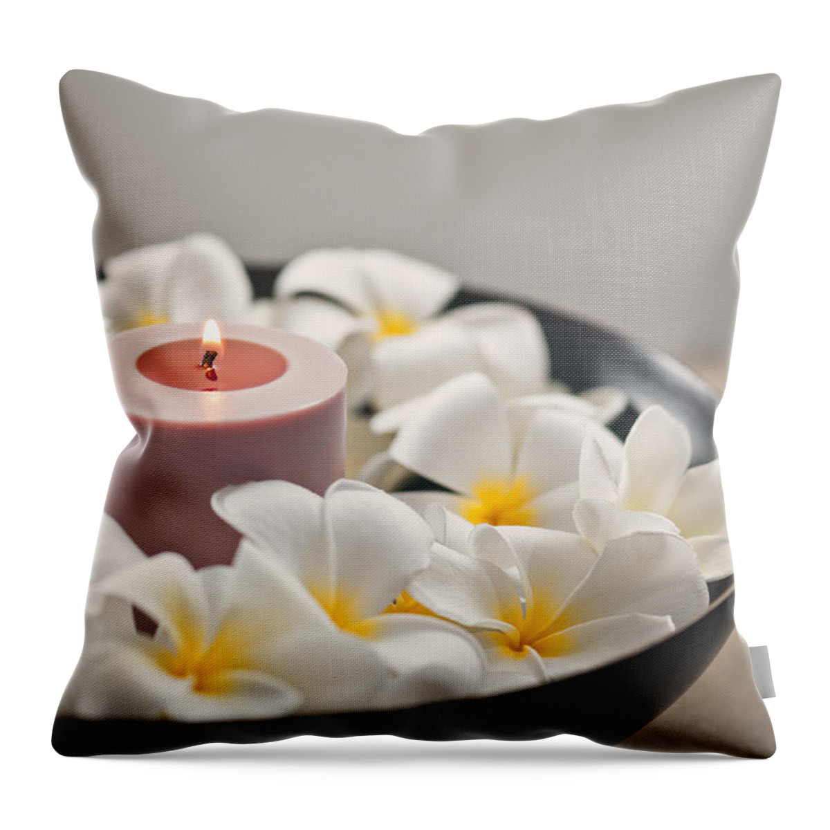 Aroma Throw Pillow featuring the photograph Frangipani flower by U Schade
