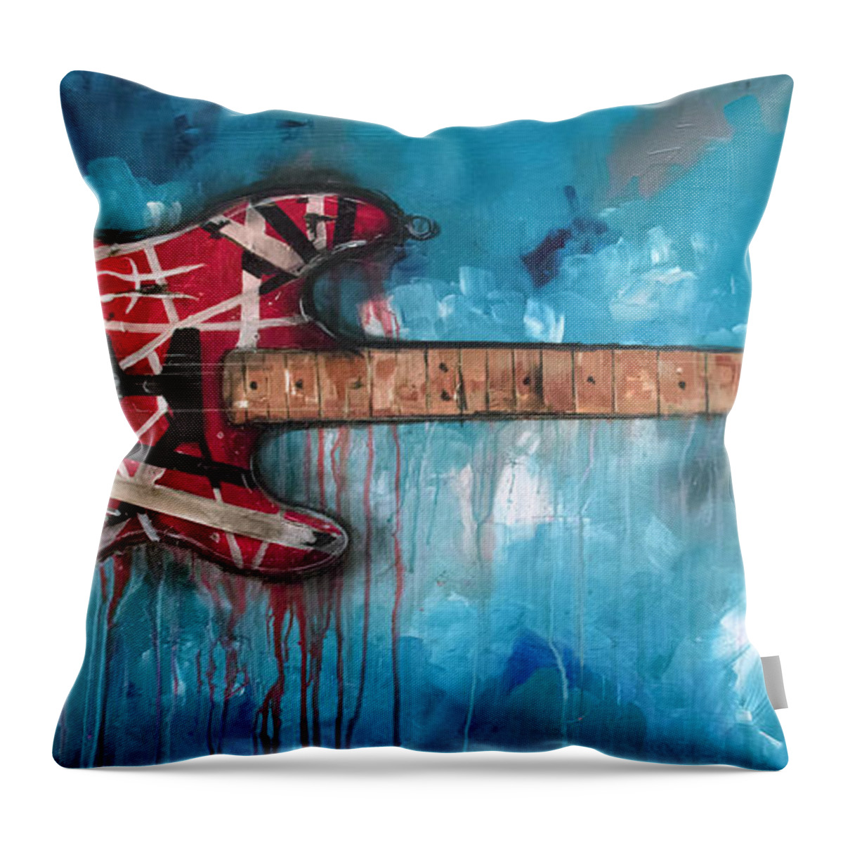 Van Halen Throw Pillow featuring the painting Frankenstrat by Sean Parnell