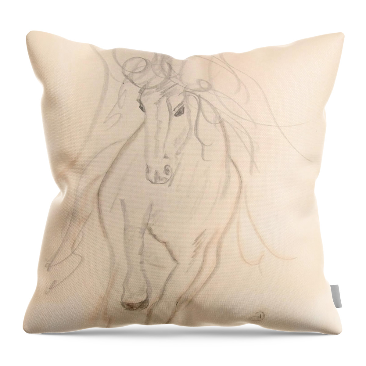 Horse Throw Pillow featuring the drawing Freedom to Run by Donna Blackhall