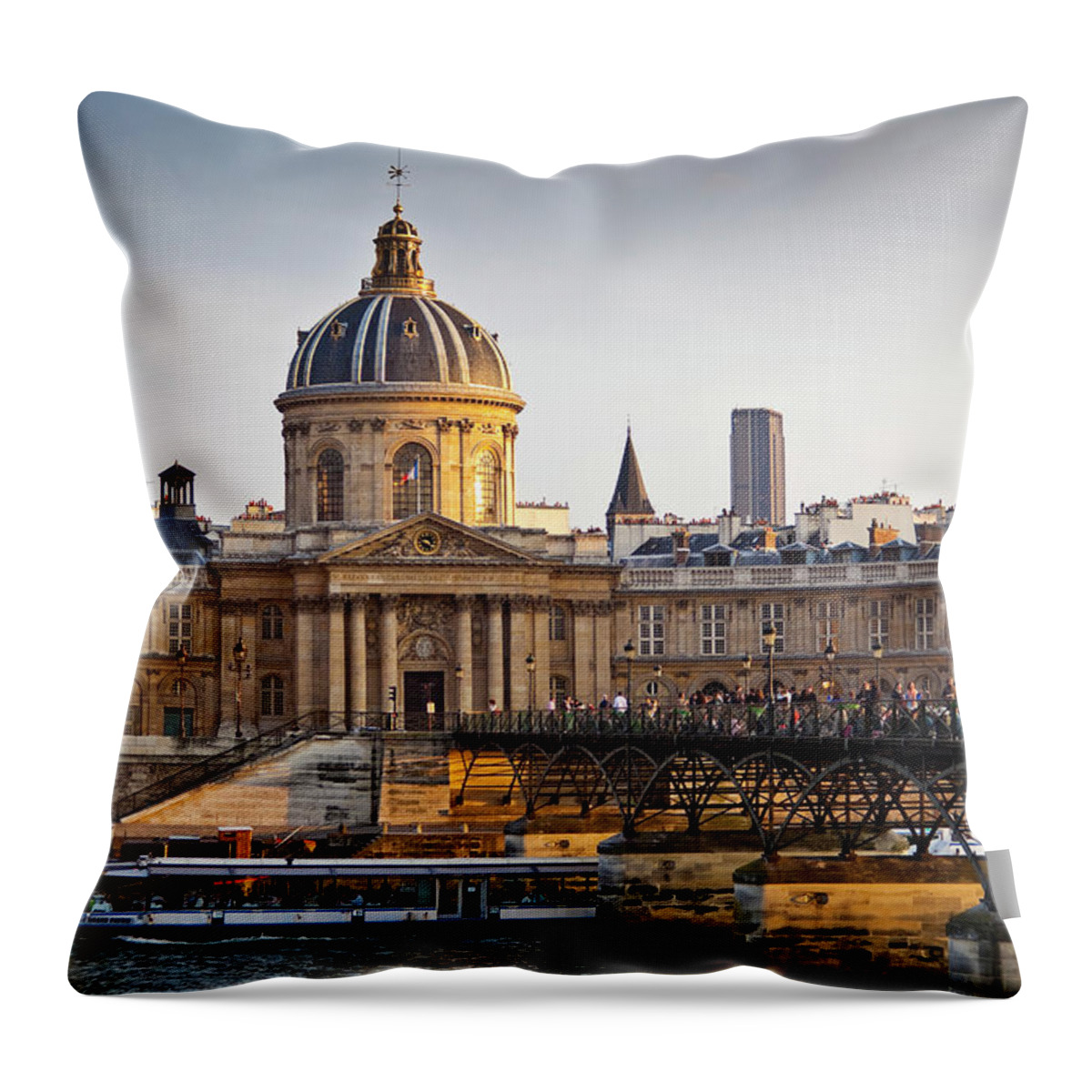 Arch Throw Pillow featuring the photograph French Institue And Pont Des Arts Over by Richard I'anson