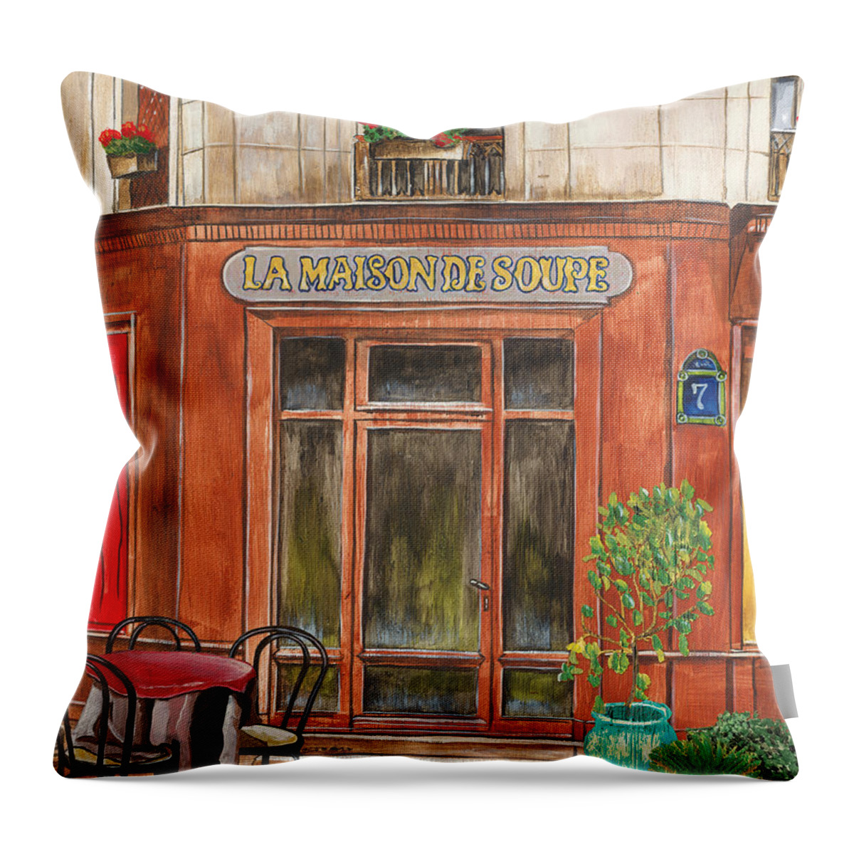 Restaurant Throw Pillow featuring the painting French Storefront 1 by Debbie DeWitt