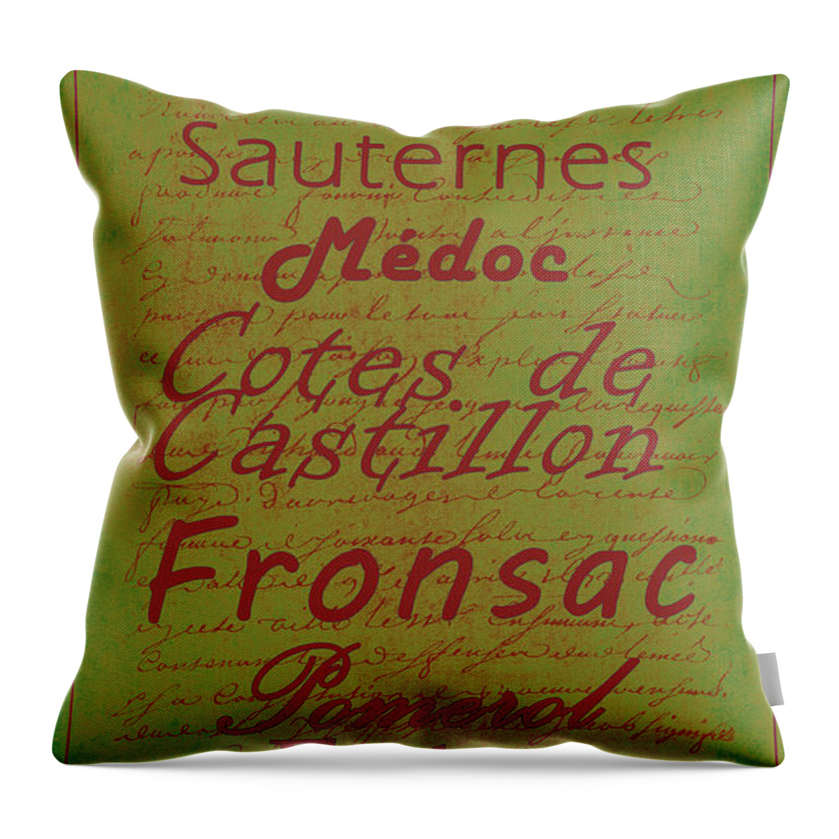 Feature Throw Pillow featuring the digital art French Wines - 4 Champagne and Bordeaux Region by Paulette B Wright