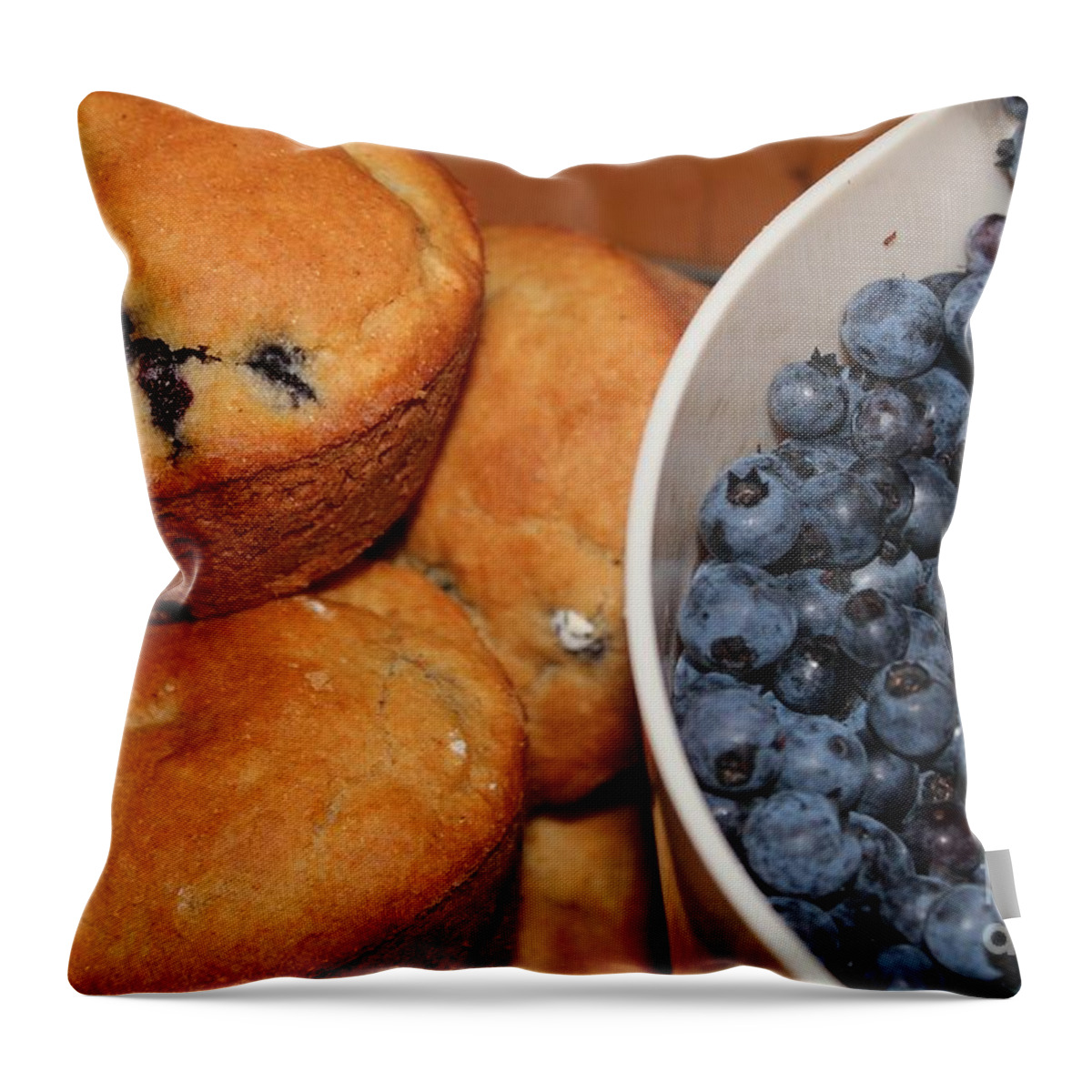 Fresh Blueberries And Muffins Throw Pillow featuring the photograph Fresh Blueberries and Muffins by Barbara A Griffin