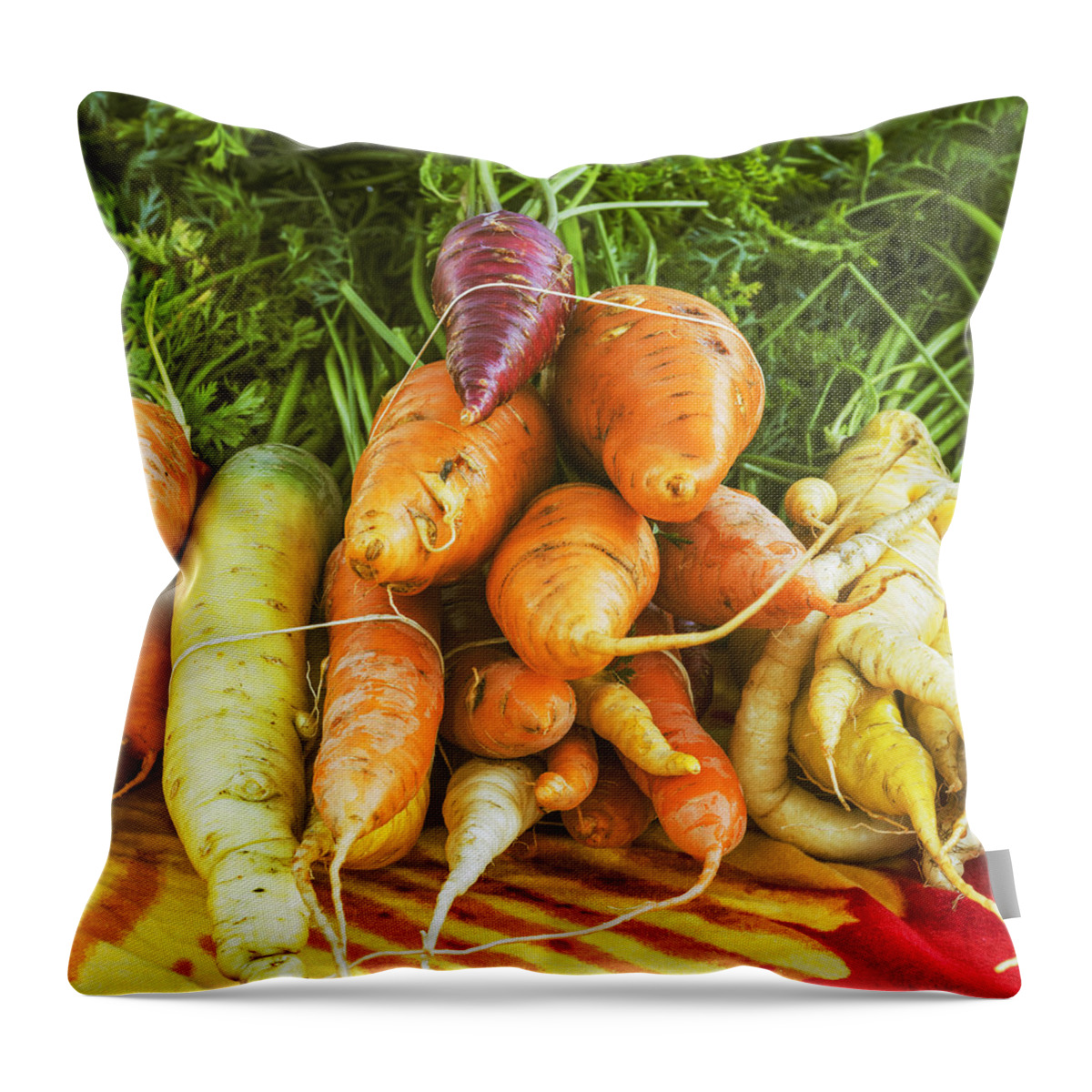 Carrots Throw Pillow featuring the photograph Fresh Carrots by Vishwanath Bhat