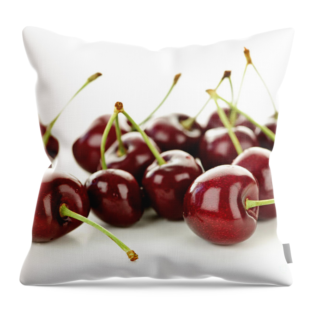 Cherries Throw Pillow featuring the photograph Fresh cherries on white by Elena Elisseeva