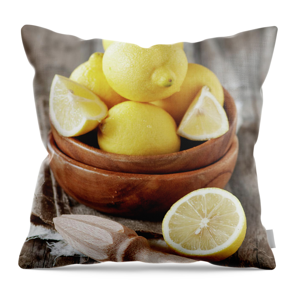 Napkin Throw Pillow featuring the photograph Fresh Lemons by Oxana Denezhkina
