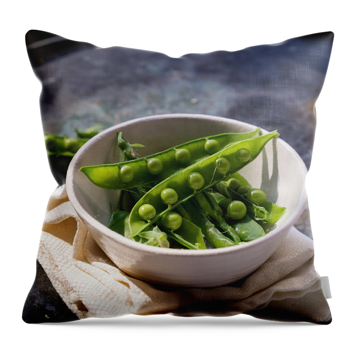 Vegetables Veggies Fresh Garden Picked Throw Pillow featuring the photograph Fresh Peapods by Edward Fielding