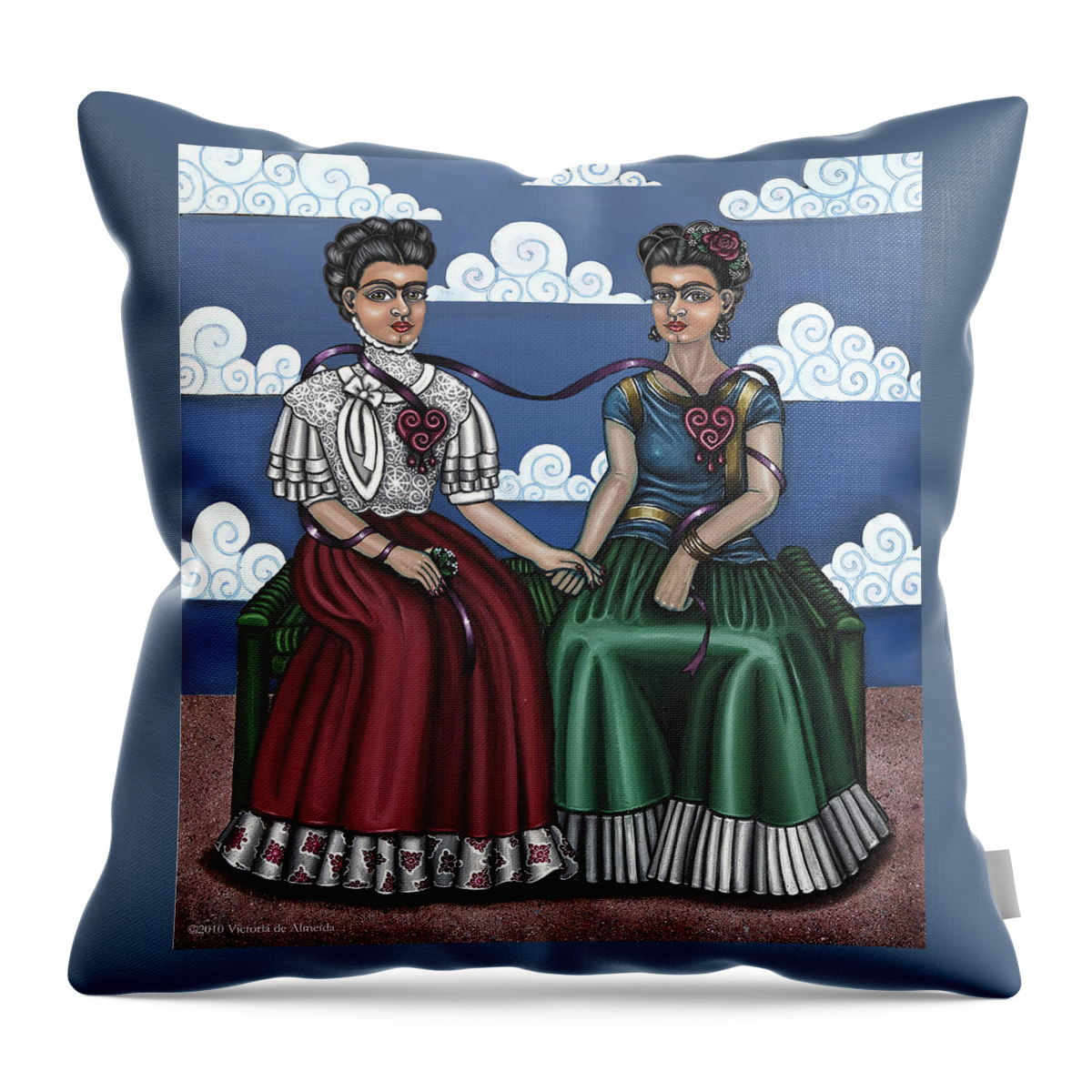 Hispanic Folk Art Throw Pillow featuring the painting Frida Beside Myself by Victoria De Almeida