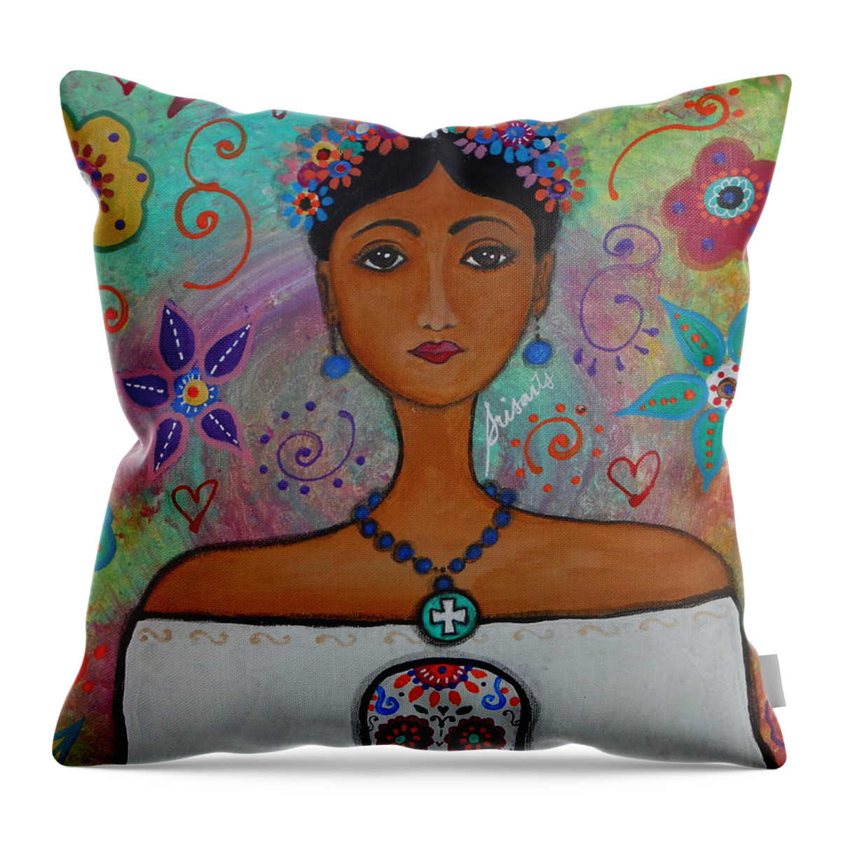 Frida Throw Pillow featuring the painting Frida's Wedding by Pristine Cartera Turkus