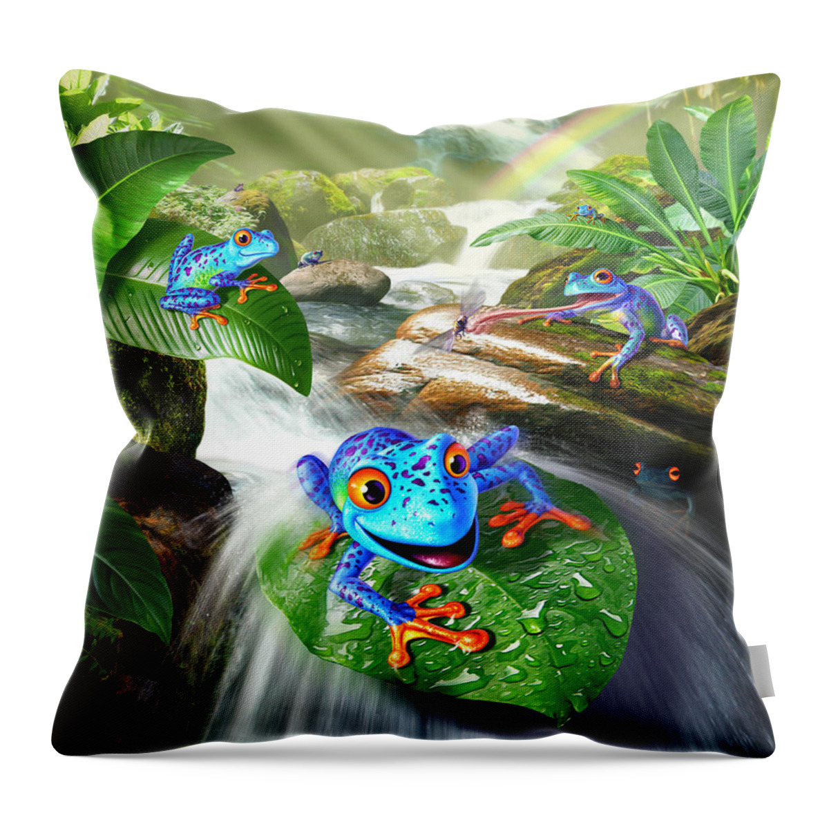 Frogs Throw Pillow featuring the digital art Frog Capades by Jerry LoFaro