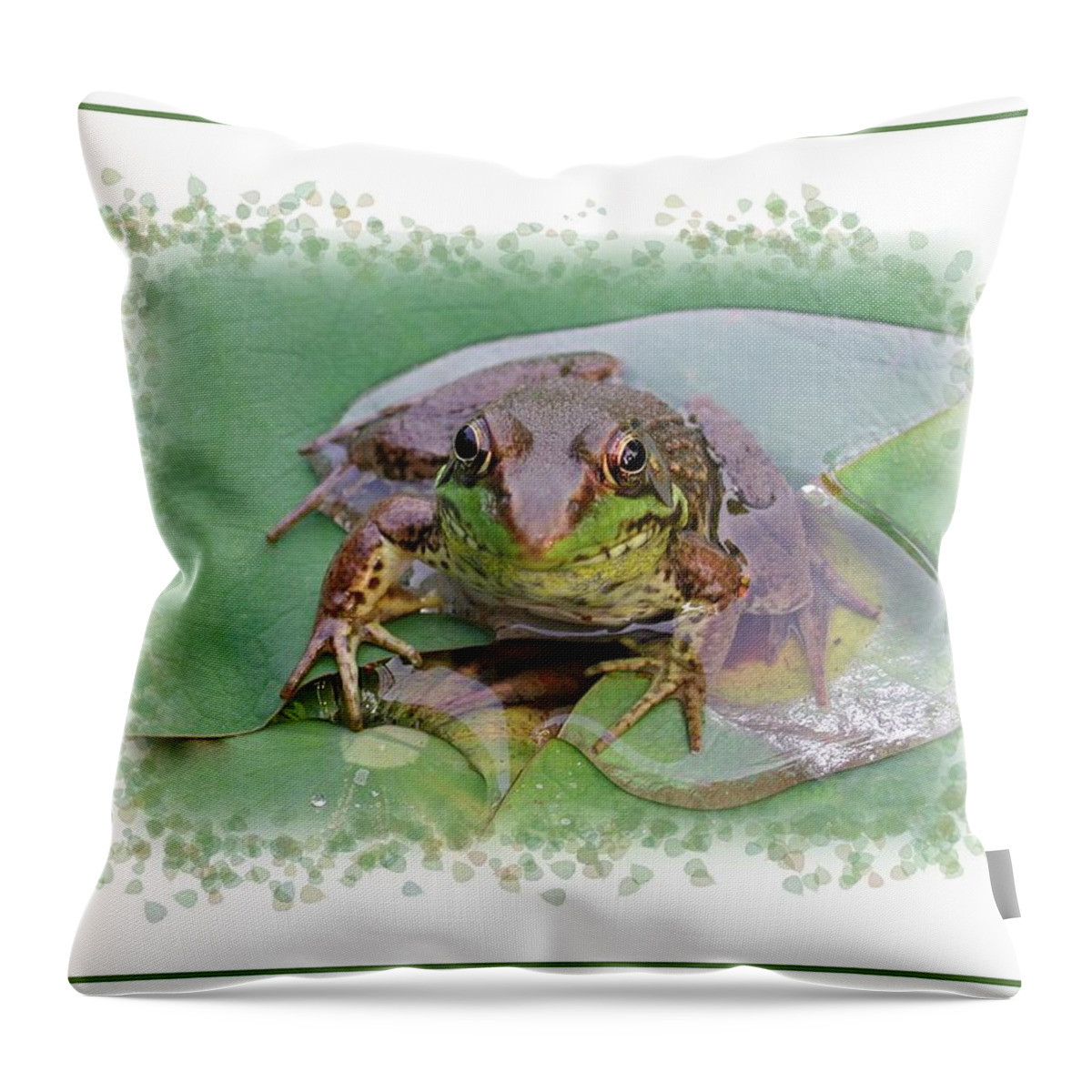 Frog Throw Pillow featuring the photograph Frog on a Lotus Pad by Mike Kling
