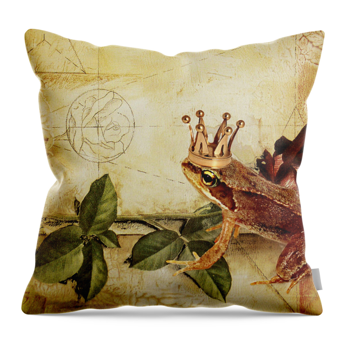 Frog Throw Pillow featuring the mixed media Frog Prince by Heike Hultsch