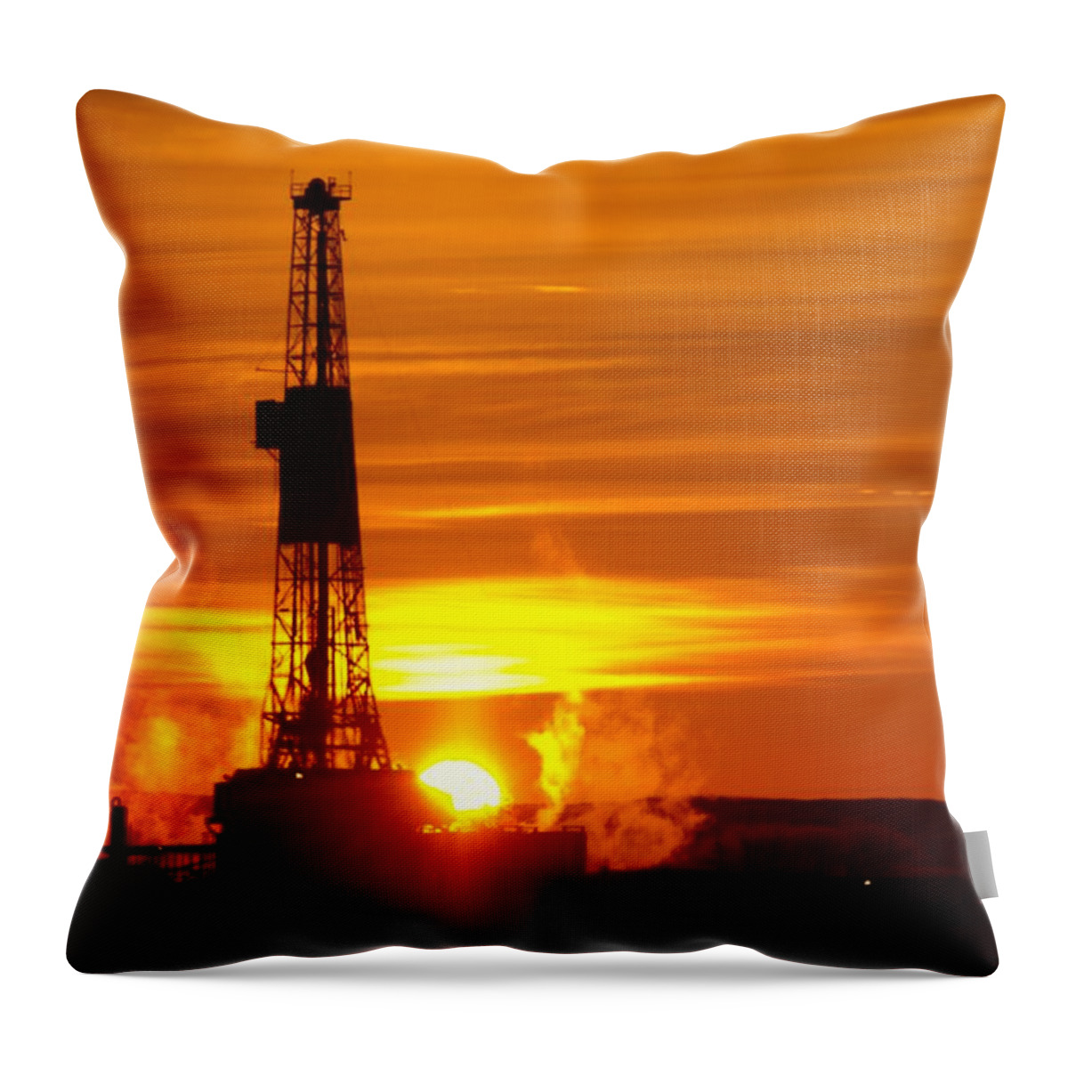 Oil Rigs Throw Pillow featuring the photograph Frontier Nineteen Xto Energy Culbertson Montana by Jeff Swan