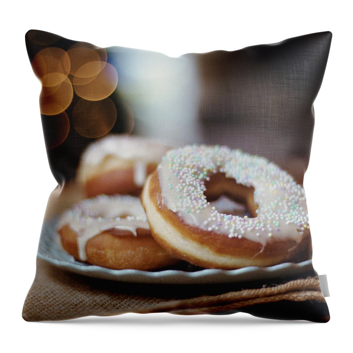 Celebration Throw Pillow featuring the photograph Frosted Donuts And Christmas Tree by Danielle D. Hughson