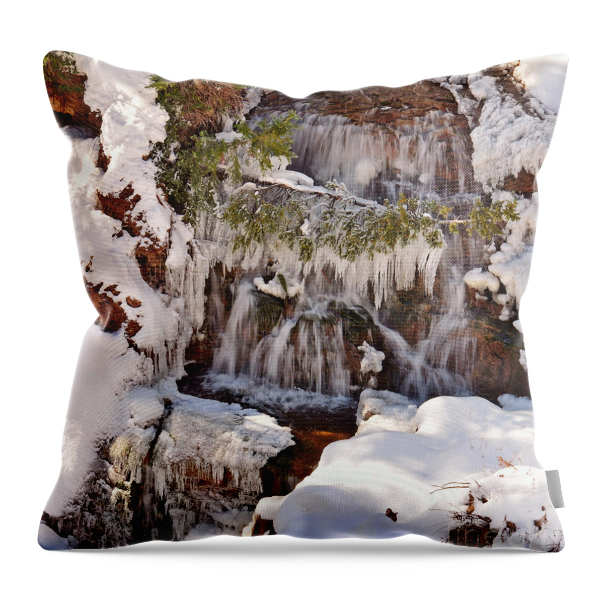 Cascade Throw Pillow featuring the photograph Frosty Cascades by Kelly Black