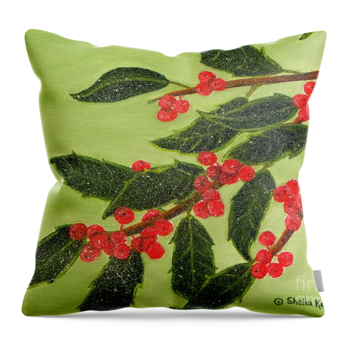 Art Throw Pillow featuring the painting Frosty Holly Berries by Shelia Kempf