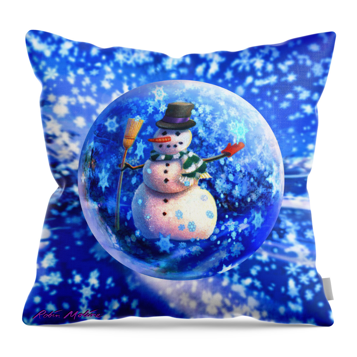 Snow Globe Throw Pillow featuring the painting Frosty the Snowglobe by Robin Moline