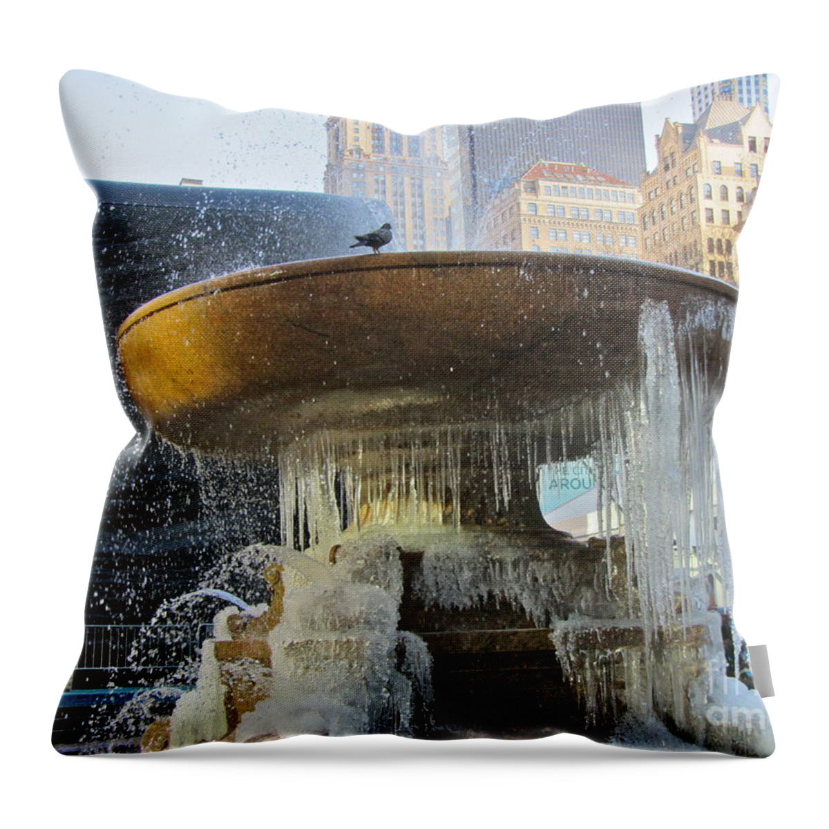 Color Throw Pillow featuring the photograph Frozen Fountain by Maritza Melendez