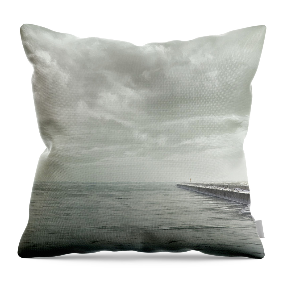Lake Michigan Throw Pillow featuring the photograph Frozen Jetty by Scott Norris