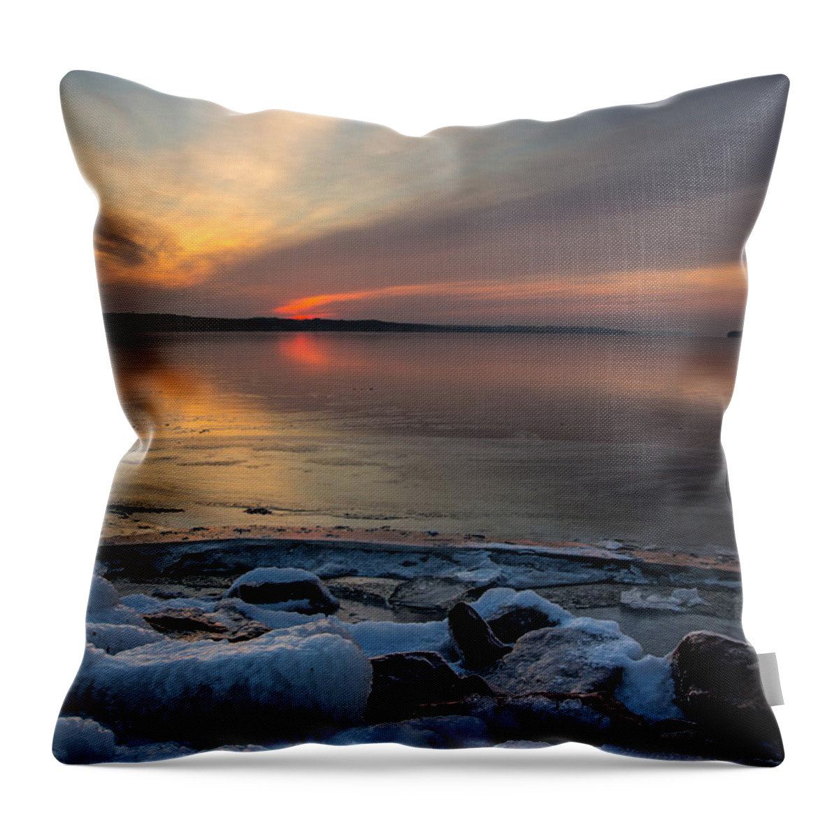 Frozen Throw Pillow featuring the photograph Frozen Lewis and Clark Lake by Aaron J Groen