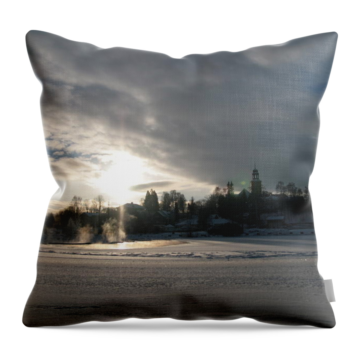 Snow Throw Pillow featuring the photograph Frozen river in Norway 002 by Mu Mt