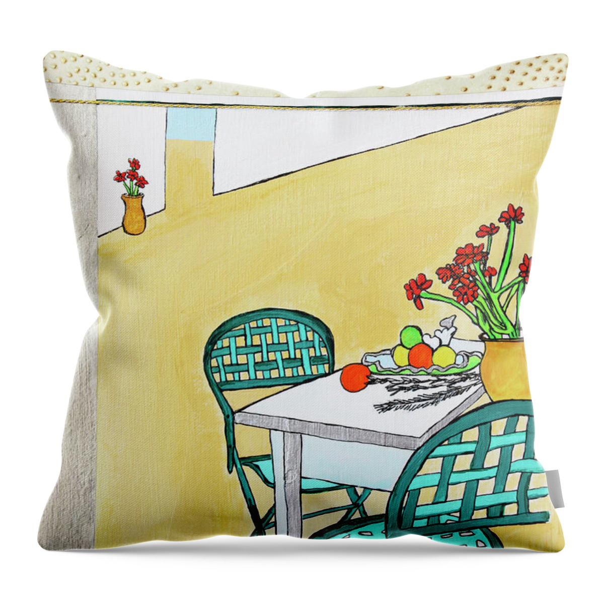 Arrangement Throw Pillow featuring the photograph Fruit And Flowers On Patio Table by Ikon Ikon Images