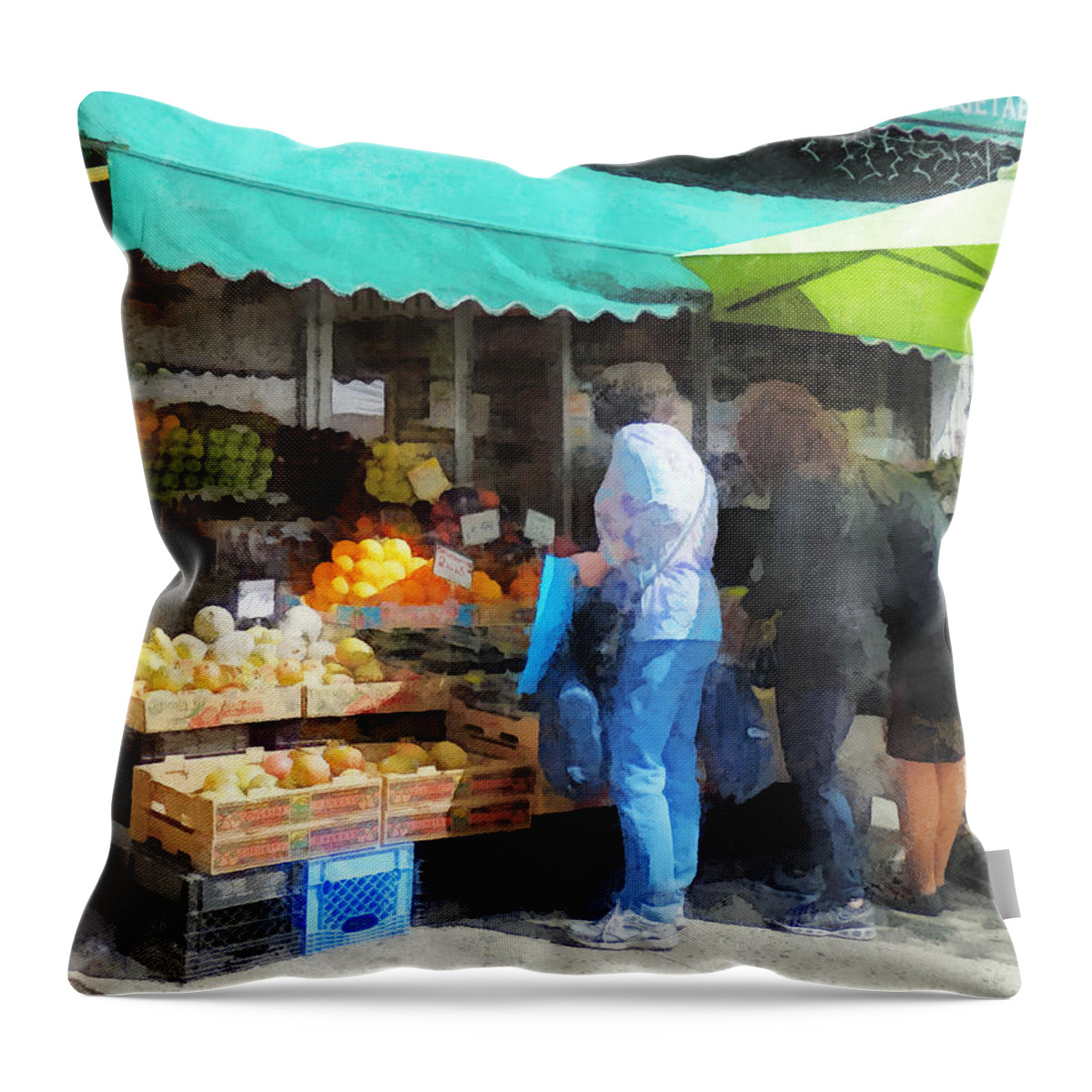 Fruit Throw Pillow featuring the photograph Hoboken NJ - Fruit For Sale by Susan Savad